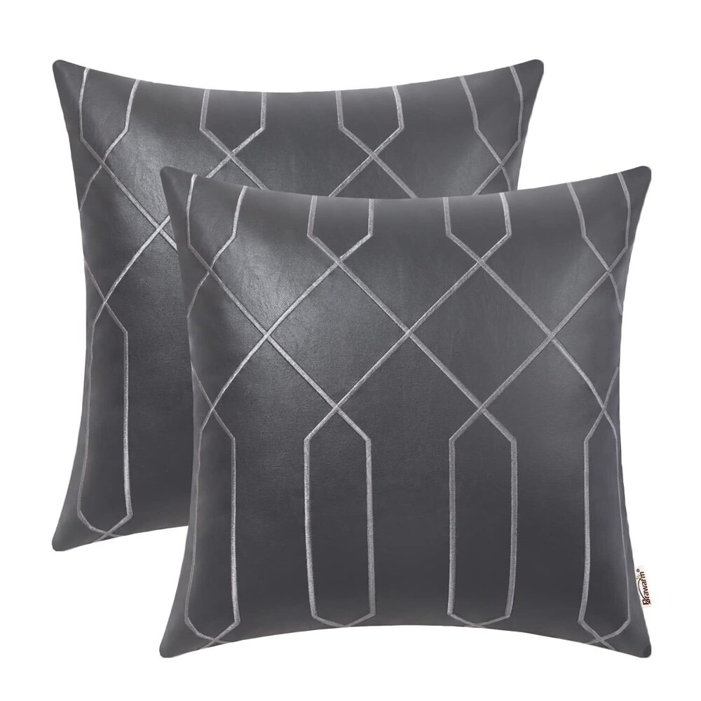 5590 Leather Pillow Covers 16 X 16 Inches - Gray Faux Leather Pillow Covers